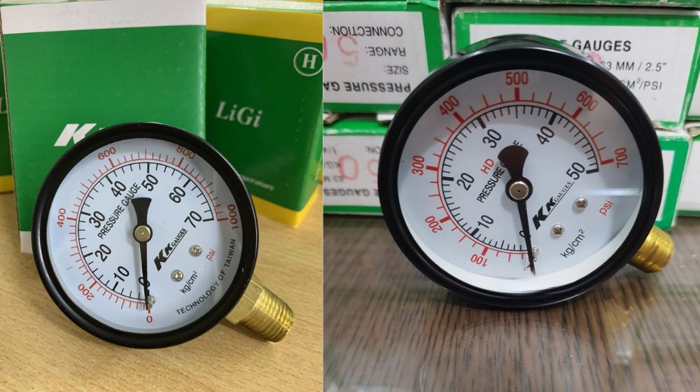 Đồng hồ đo áp suất KK Gauges chân đứng