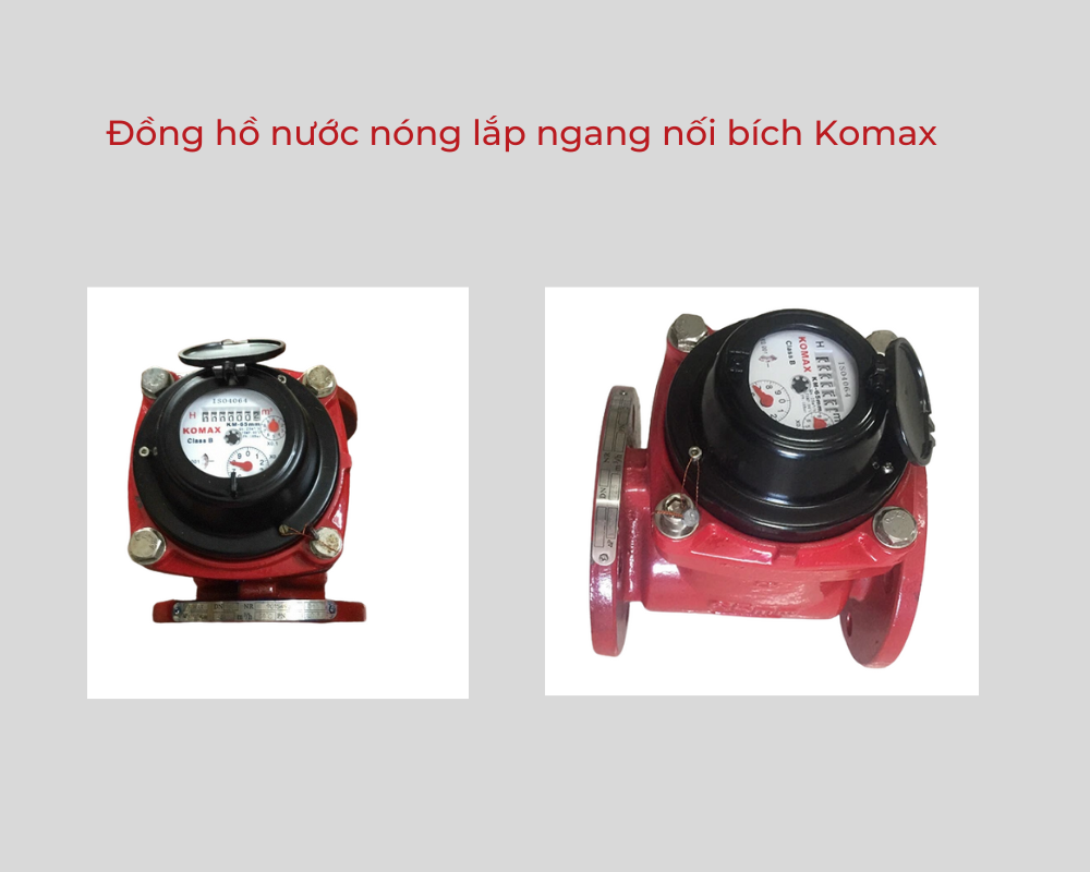 đồng hồ nước nóng lắp ngang nối bích Komax