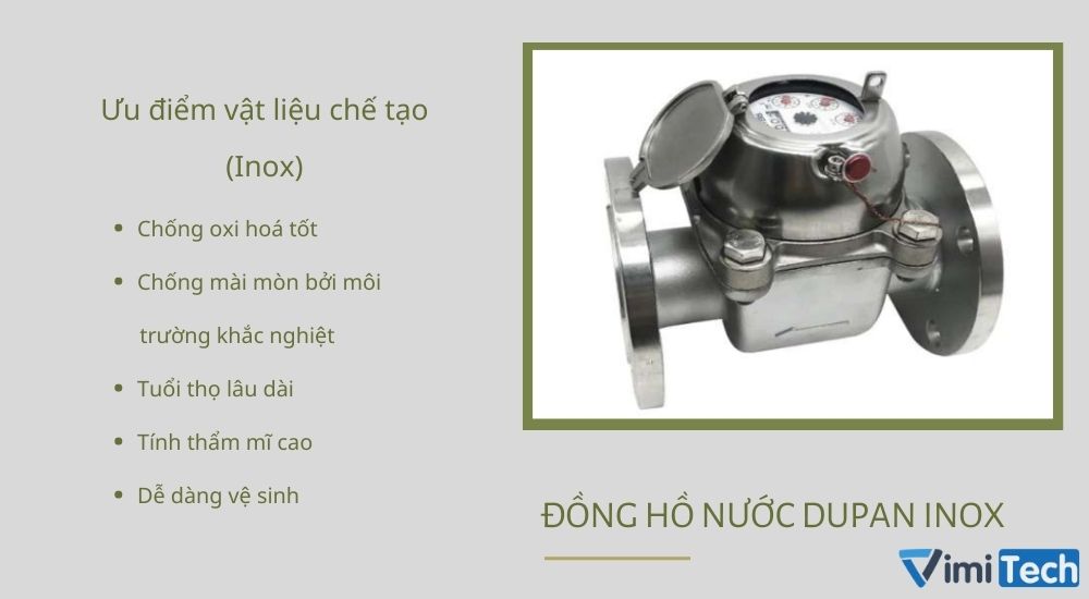 Ưu điểm vật liệu chế tạo Dupan nước sạch thân inox nối bích