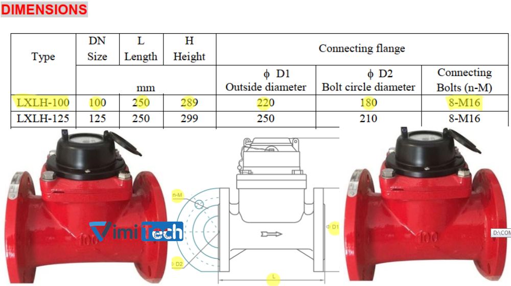 kích thước flowtech lxlh-100