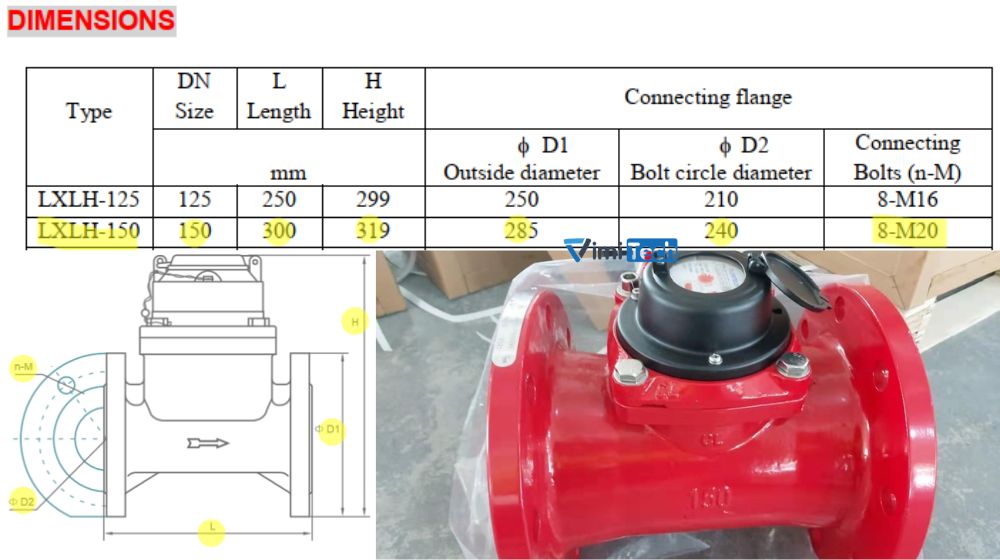 kích thước flowtech lxlh-150