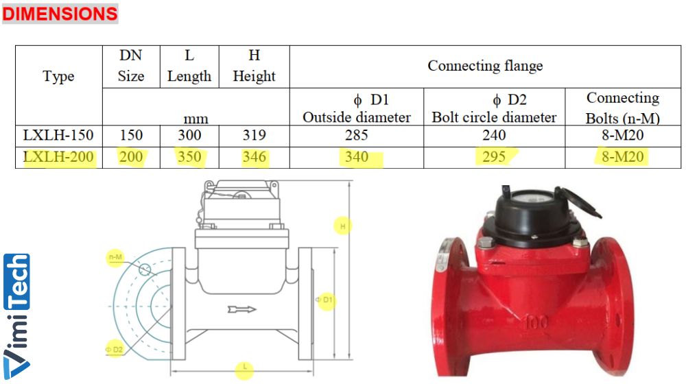 kích thước flowtech lxlh 200
