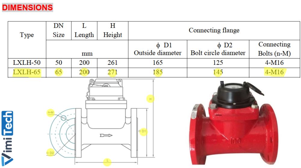 kích thước của flowtech lxlh 65