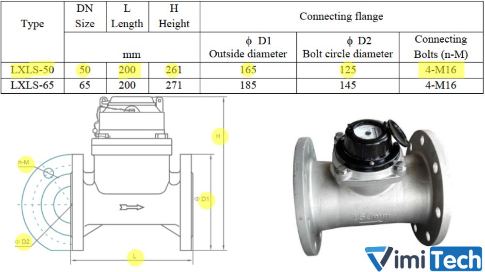 kích thước flowtech lxls 50