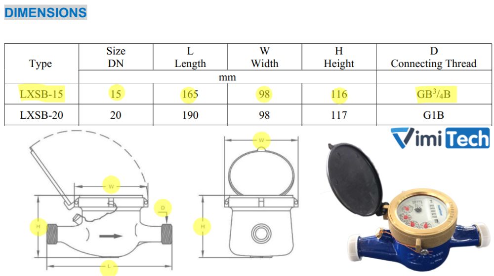 kích thước flowtech lxsb 15