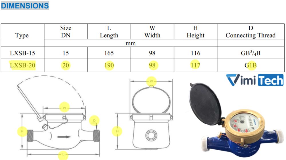 kích thước flowtech lxsb 20