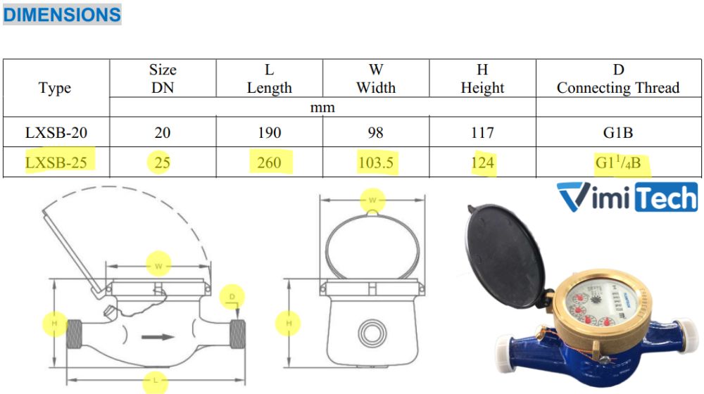 kích thước flowtech lxsb 25