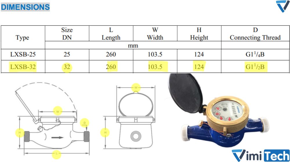 kích thước flowtech lxsb-32