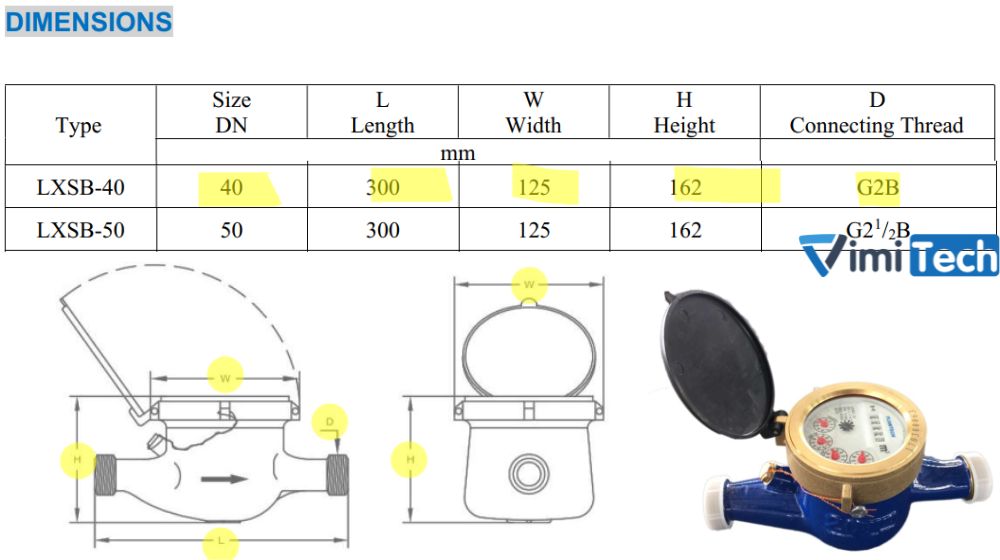 kích thước flowtech lxsb 40
