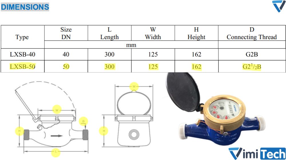 kích thước flowtech lxsb-50
