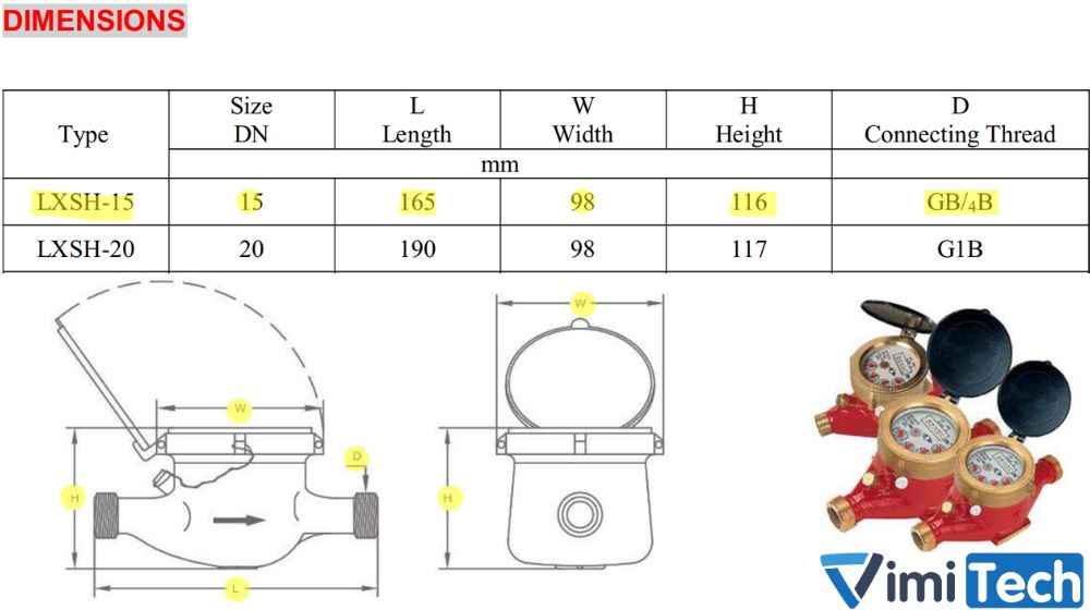kích thước của flowtech lxsh 15