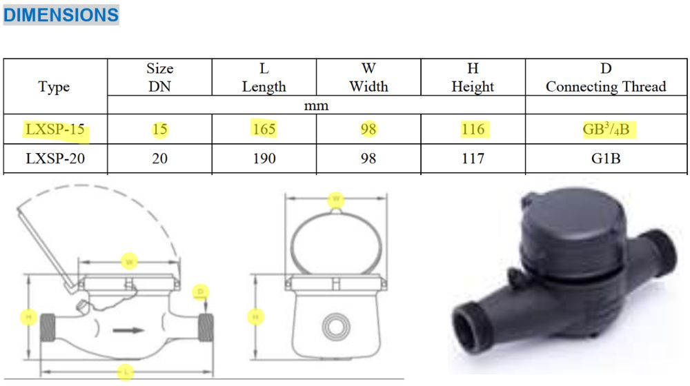 kích thước flowtech lxsp 15