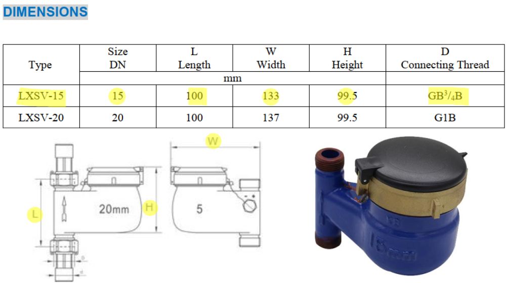 kích thước flowtech lxsv 15