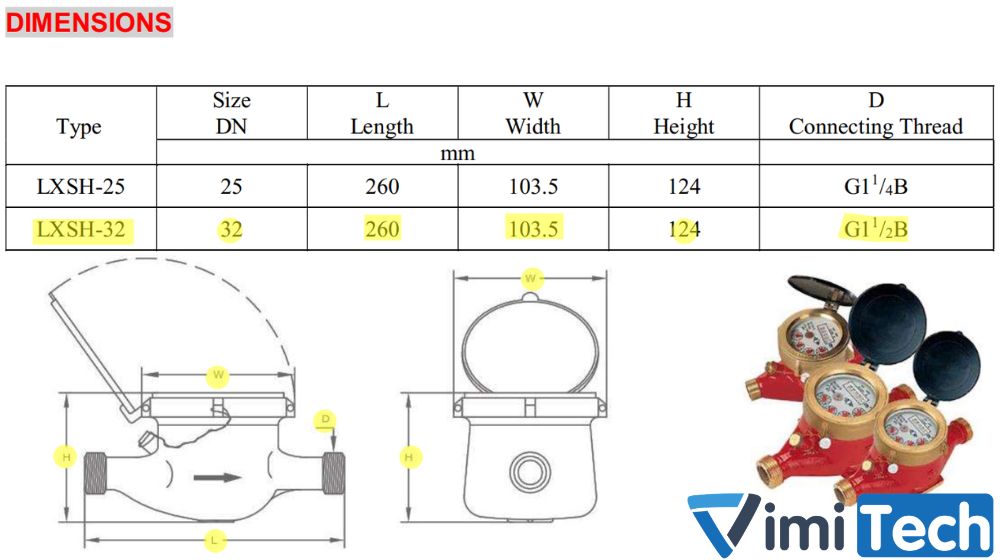 kích thước flowtech lxsh-32