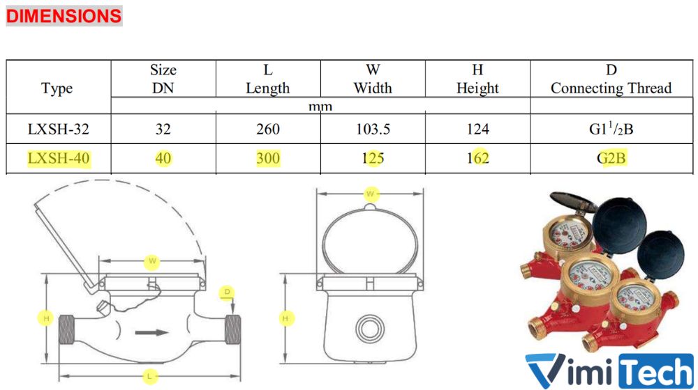 kích thước flowtech lxsh-40