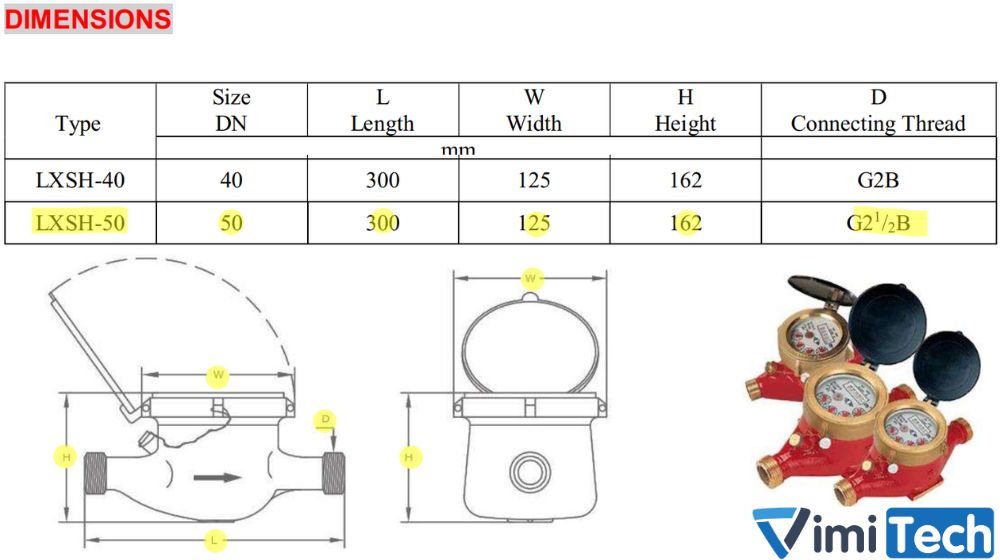 kích thước flowtech lxsh-50