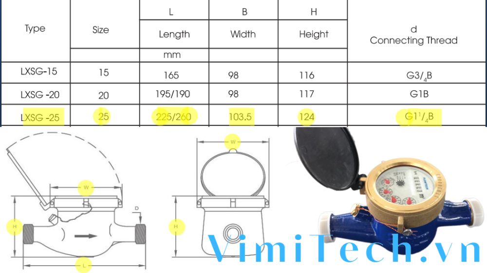 kích thước flowtech lxsg-25