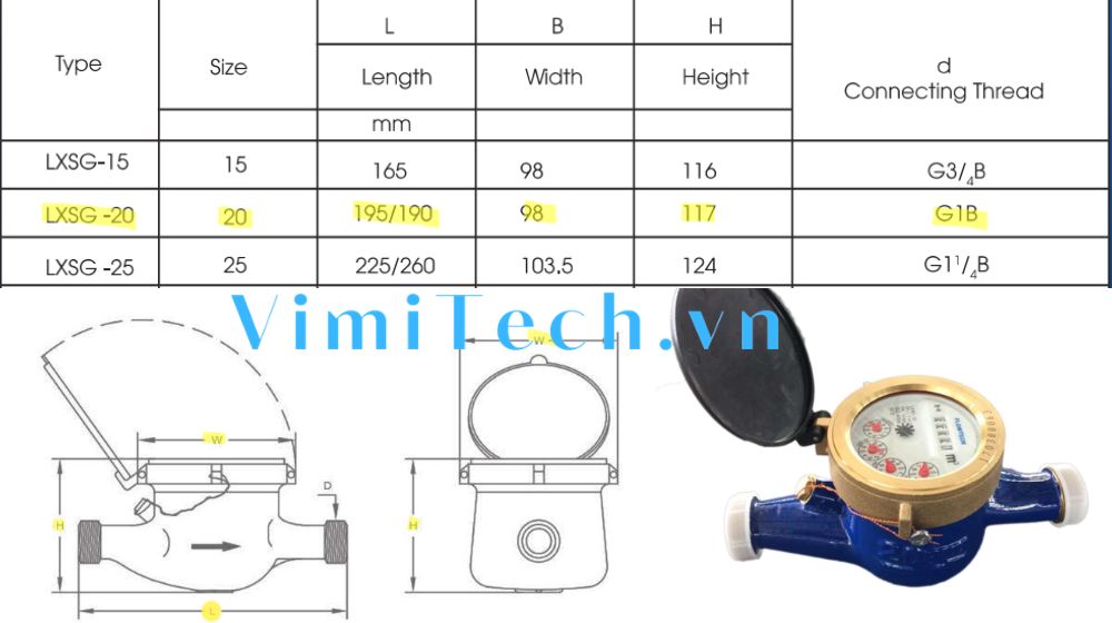 kích thước flowtech lxsg 20