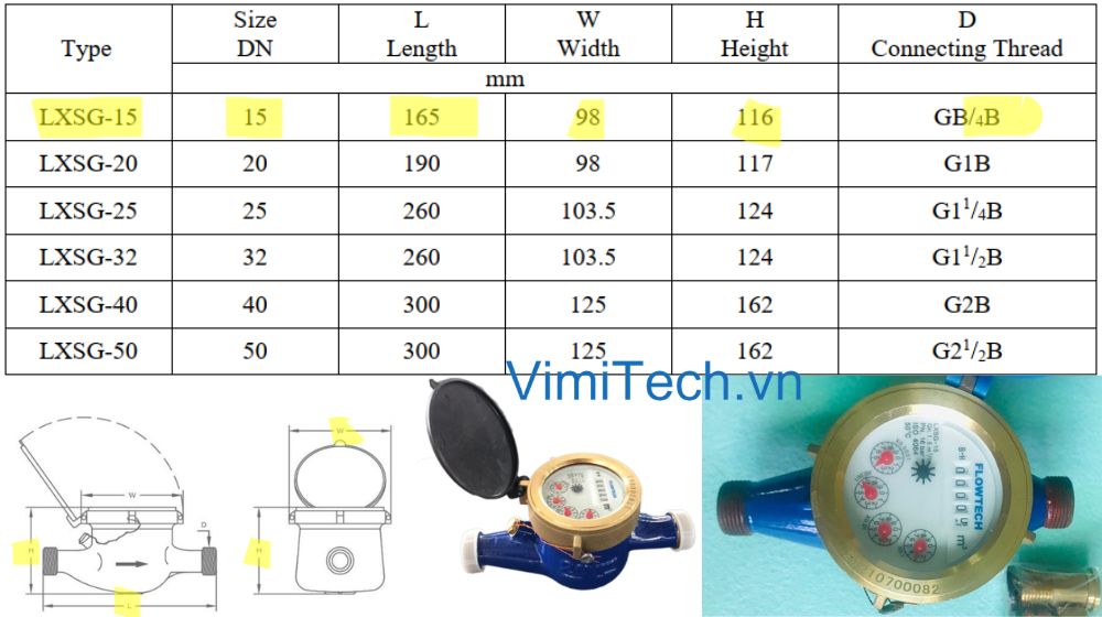 kích thước flowtech lxsg 15